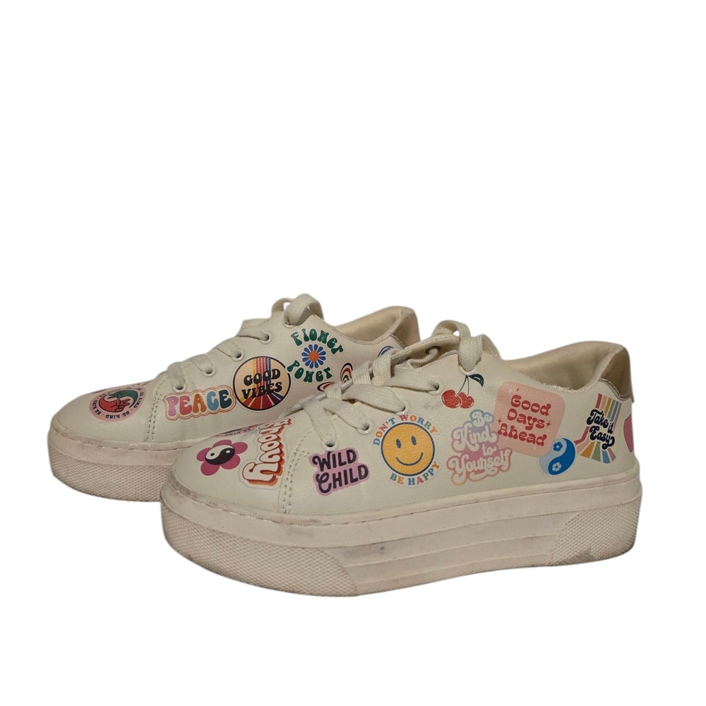 Cream Sneakers with Colorful Patches